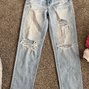 Light Blue Distressed Straight Leg Jeans